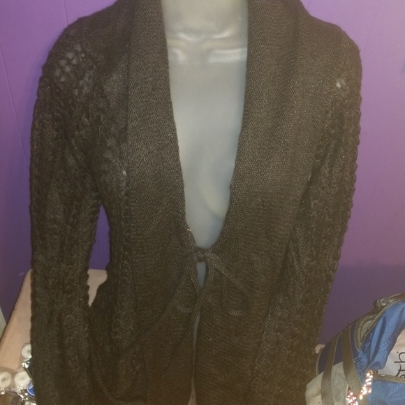 Kirra Pointelle Open Weave Tie Front Sweater NEW - Picture 3 of 5
